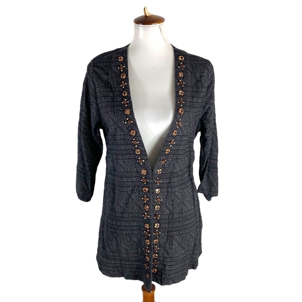 Soft Surroundings Beatrice Topper Tribal Print Beaded Trim Cardigan NEW NWT SZ